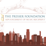 JerseySurf The Presser Foundation Advancement of Music Recipient banner with musical notes above a city skyline in red tones.